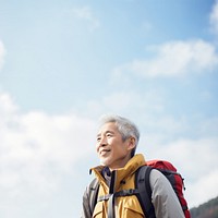 Senior man hiking backpack looking adult. 