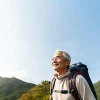 Senior man hiking backpack sky tranquility. AI generated Image by rawpixel.