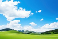 Blue sky landscape grassland mountain. 