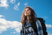 Teenager study abroad backpack looking photo. 