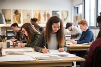 Art classroom student furniture studying. 