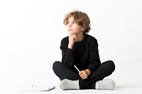 Sitting portrait photo white background. AI generated Image by rawpixel.