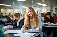 Science classroom student studying happy. 