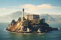 Alcatraz Island architecture lighthouse building. 