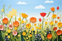 Flower field painting outdoors nature. 