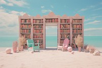 Beach bookshelf furniture bookcase. AI generated Image by rawpixel.