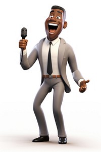 Business black man singing cartoon adult white background. 