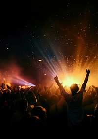 The picture of people in raving concert in Goa. AI generated Image by rawpixel. 