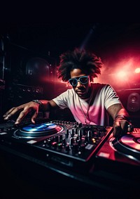 Turntable nightlife glasses mixing. AI generated Image by rawpixel.