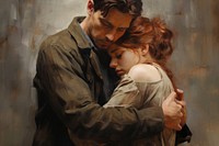 Hugging portrait painting adult. 