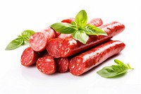 Sliced sausages basil meat food. AI generated Image by rawpixel.