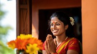 Sri Lankan woman performing a traditional welcoming gesture. AI generated Image by rawpixel. 