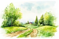 Landscape green outdoors painting. AI generated Image by rawpixel.