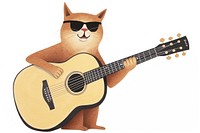 Cat wearing sunglasses guitar white background performance. 