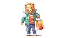 Lion holding shopping bag toy representation accessories. 