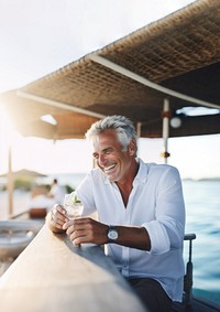 Close up photo of a middle-age men wearing white linen shirt. AI generated Image by rawpixel.