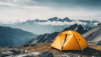 photo of tent at mountain, isolated on solid background.  