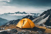 photo of tent at mountain, isolated on solid background.  