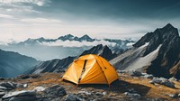 photo of tent at mountain, isolated on solid background.  