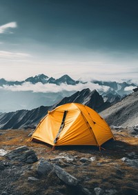 photo of tent at mountain, isolated on solid background.  