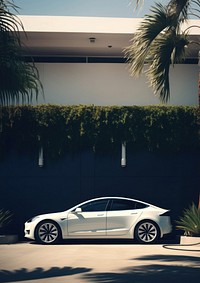 Photo of a white of car at ev charging. 