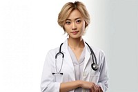 Blond asian doctor stethoscope adult white background. AI generated Image by rawpixel.