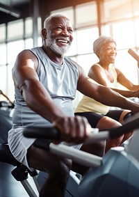 photo of happy senior african people working out inthe gym.  