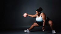 photo of plus size woman doing fitness.  