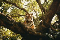 Jungle tiger topical tree wildlife outdoors animal. AI generated Image by rawpixel.