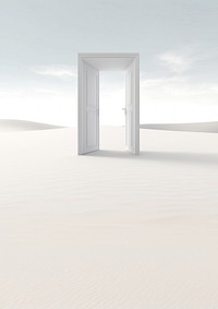 3d illustration of door leading to nowhere, isolated on white background.  