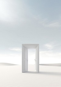 3d illustration of door leading to nowhere, isolated on white background.  