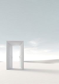 3d illustration of door leading to nowhere, isolated on white background.  