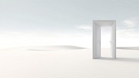 3d illustration of door leading to nowhere, isolated on white background.  