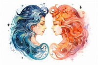 Cute gemini astrological sign painting drawing sketch. 