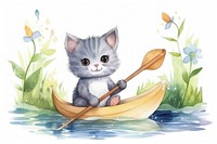 Cat Rowing a canoeing animal drawing cartoon. AI generated Image by rawpixel.