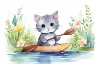 Cat Rowing a canoeing animal drawing mammal. AI generated Image by rawpixel.