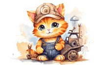 Mechanical engineering orange cat cartoon cute. 