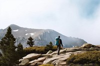 Photo of a hiking man, clear sky. .