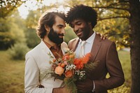 Gay couple wedding portrait flower. 