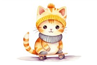 Cat playing skateboard cartoon cute white background. AI generated Image by rawpixel.