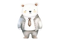 Cute white bear wearing suit cartoon toy white background. 