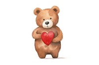 Cute bear holding heart cartoon toy white background. 