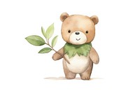 Cute bear holding plant cartoon toy white background. 