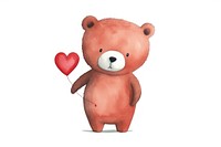 Cute bear holding heart cartoon toy white background. 