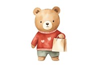 Cute bear wearing shop bag cartoon toy white background. 