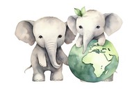 Cute elephants holding green earth animal cartoon mammal. 