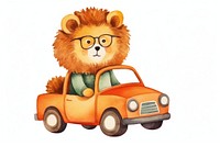 Cute lion driving car vehicle cartoon. 