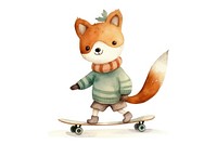Fox playing skateboard cartoon toy white background. AI generated Image by rawpixel.