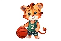 Tiger play basketball cartoon sports white background. 