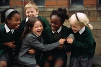 Diverse elementary students in uniform. .